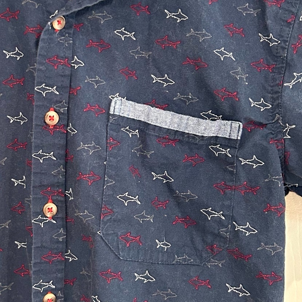 DCBD Boys Shark Shirt Size M Blue Short Sleeve Button Up Cotton Nautical Preppy - Picture 7 of 11